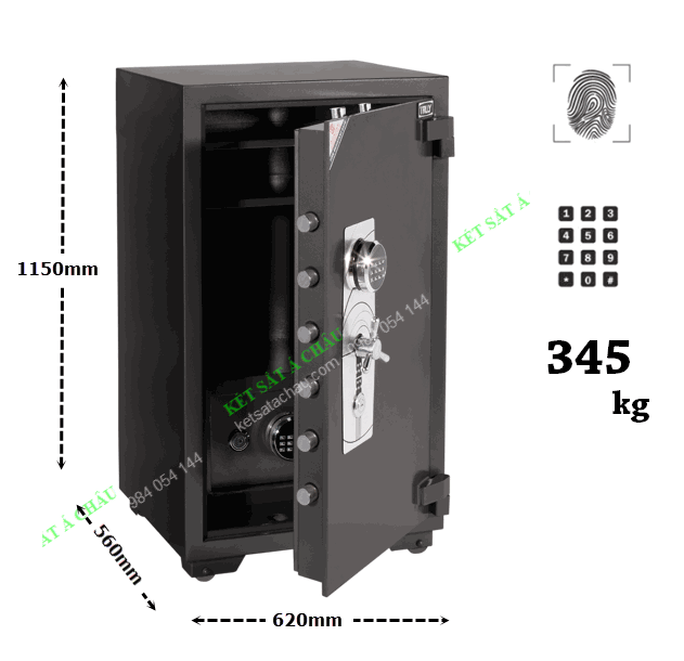 Két sắt siêu cường chống phá, chống đập, khóa điện tử thân đứng có két phụ